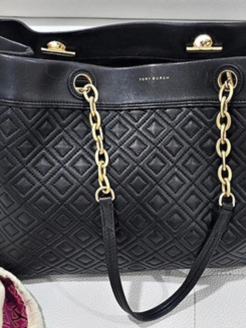 👜 Tory Burch Large Fleming Tote Geometric Black Bag